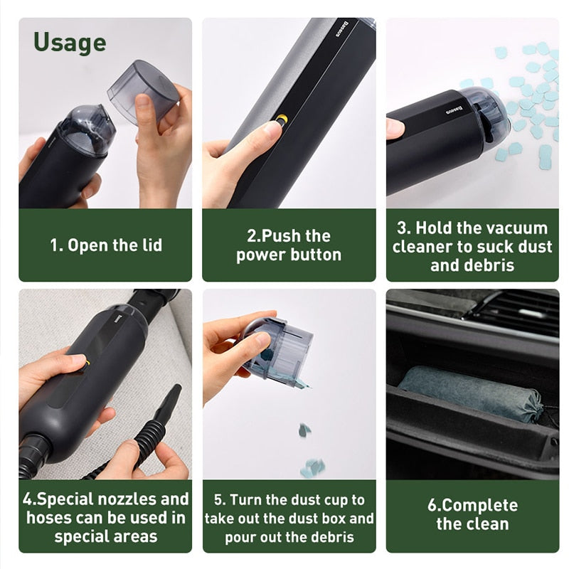 Baseus A2 Aspiradora Mini Inalámbrica 5000Pa para Coche, Hogar y Oficina
